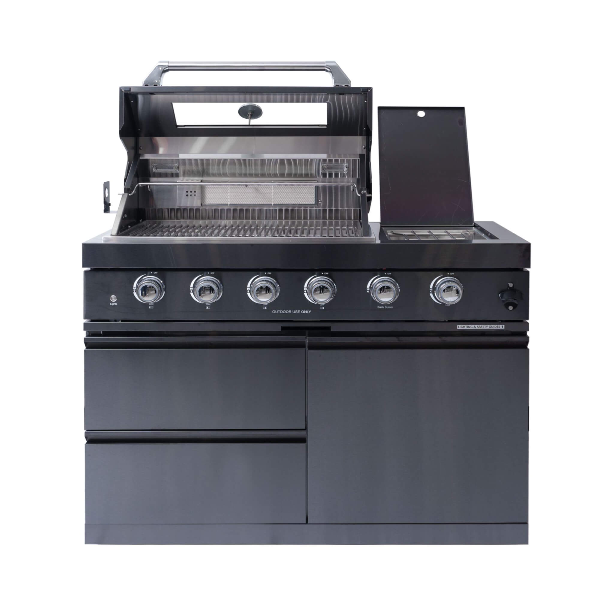 Premium Black Stainless Steel 4-Burner Liquid Propane Kitchen Grill Island With Rotisserie Kit
