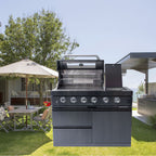 Premium Black Stainless Steel 4-Burner Liquid Propane Kitchen Grill Island With Rotisserie Kit