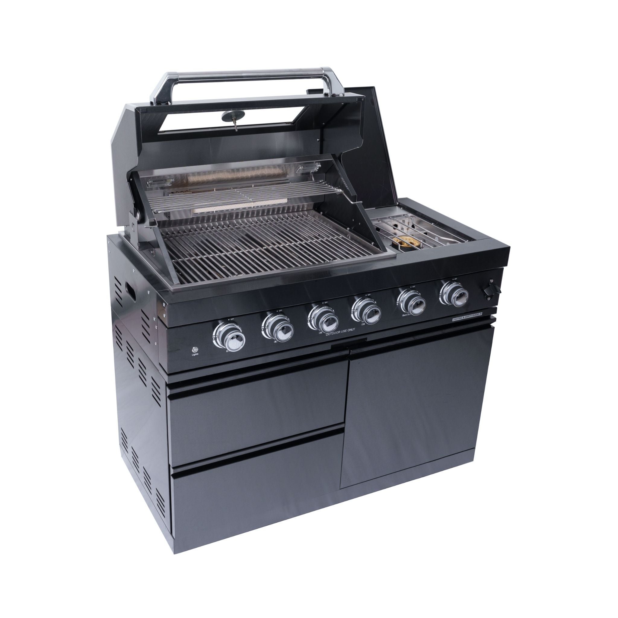 Premium Black Stainless Steel 4-Burner Liquid Propane Kitchen Grill Island With Rotisserie Kit