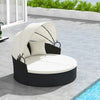 Clamshell Patio Round Daybed Wicker with Retractable Canopy and Pillows