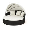 Clamshell Patio Round Daybed Wicker with Retractable Canopy and Pillows