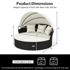 Clamshell Patio Round Daybed Wicker with Retractable Canopy and Pillows