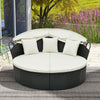 Clamshell Patio Round Daybed Wicker with Retractable Canopy and Pillows