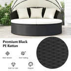 Clamshell Patio Round Daybed Wicker with Retractable Canopy and Pillows