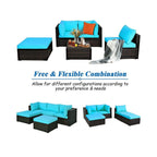Outdoor 5-Piece Patio Rattan Turquoise Furniture Sectional Conversation Sofa Set