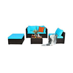 Outdoor 5-Piece Patio Rattan Turquoise Furniture Sectional Conversation Sofa Set