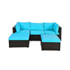 Outdoor 5-Piece Patio Rattan Turquoise Furniture Sectional Conversation Sofa Set
