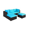 Outdoor 5-Piece Patio Rattan Turquoise Furniture Sectional Conversation Sofa Set