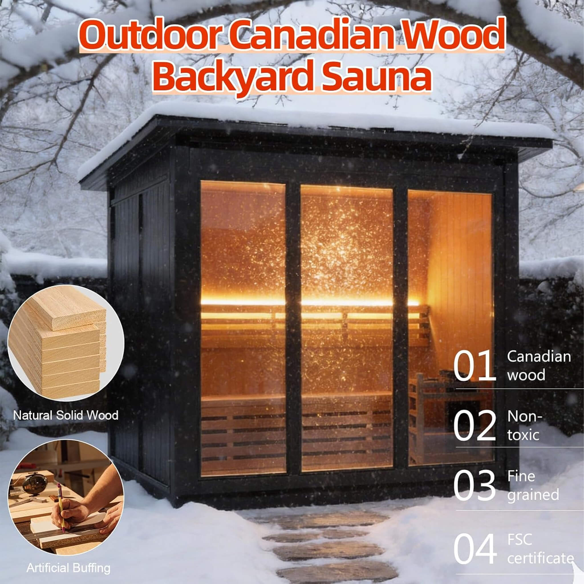 Custom 6-Person Luxury Canadian Red Cedar Outdoor Steam Sauna With Heater And Stones [Made-To-Order]