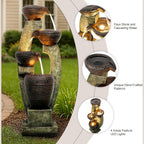 40" Tall Outdoor Water Fountain and Waterfalls - Large Garden Fountain with LED Lights, 4-Tier Crocks, Indoor and Outdoor Fountains for Garden, Patio, Deck, Porch, Backyard and Home, Gray