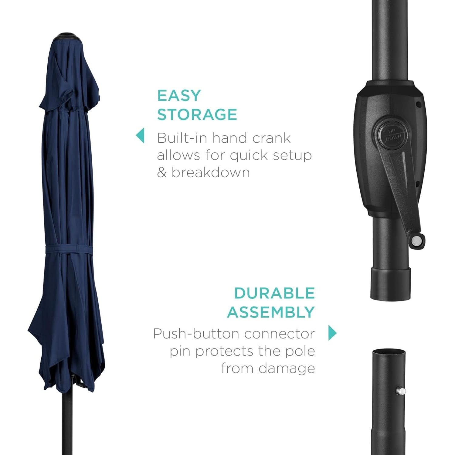 7.5ft Navy Patio Umbrella Tilt Crank Steel Pole Outdoor