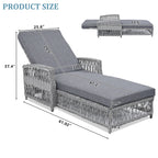 Outdoor Long Reclining Chaise with Armrests and Cushions