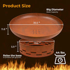 Fire Pit for outside Wood Burning, 35.5 Inch Large round Firepit Bowl Outdoor and Patio, Heavy-Duty Bonfire Pit Oxidized Finish, Free-Standing, Camping Backyard Terrace