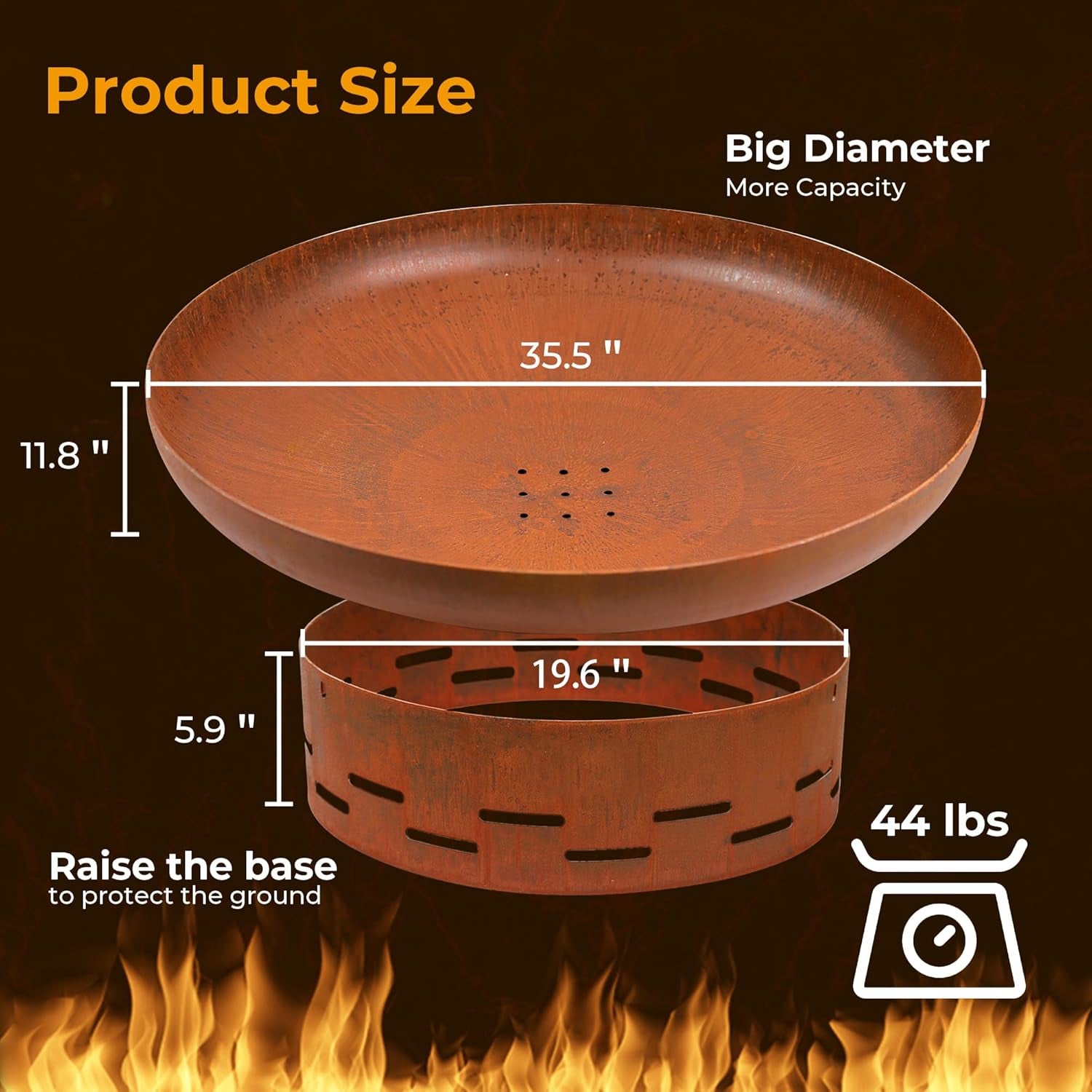 Fire Pit for outside Wood Burning, 35.5 Inch Large round Firepit Bowl Outdoor and Patio, Heavy-Duty Bonfire Pit Oxidized Finish, Free-Standing, Camping Backyard Terrace