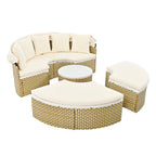 Outdoor Patio Round Rattan Daybed Sectional Beige Retractable Canopy