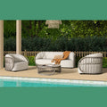 Harper - Indoor/Outdoor Modern Round Coffee Table - Beige or Taupe Aluminum