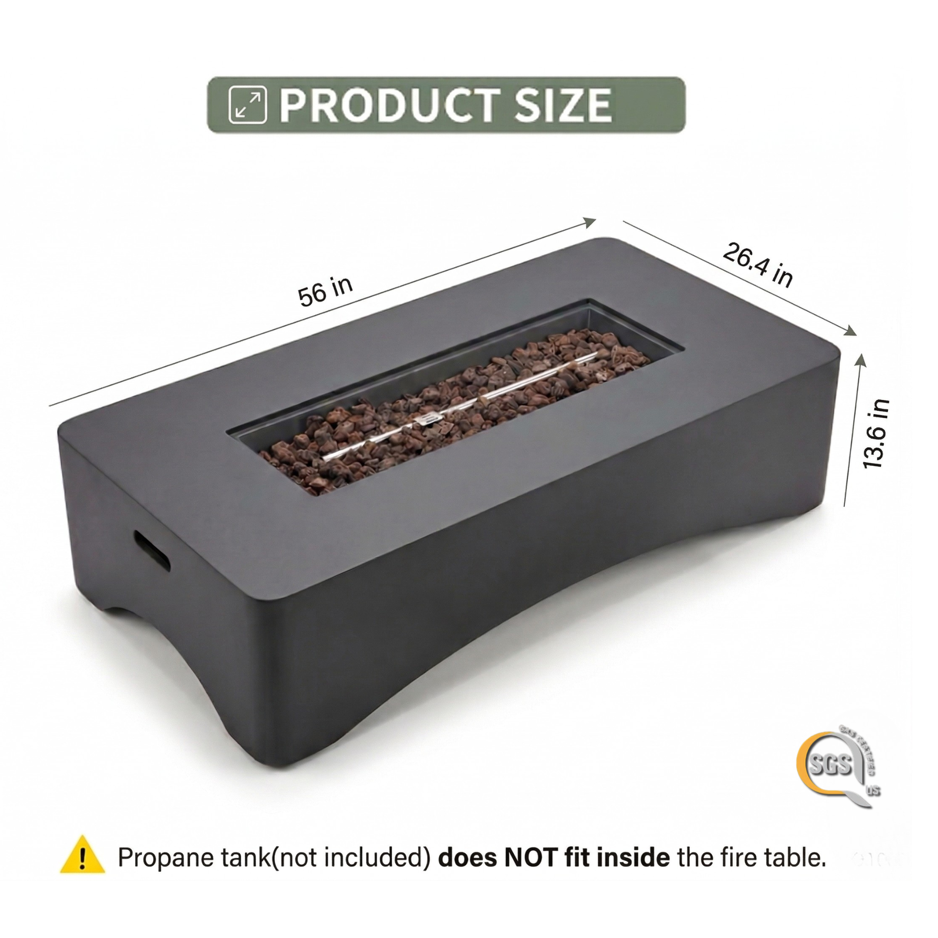 56" Propane Fire Pit Table, Rectangular Outdoor Gas Fire Pit - Dark Gray