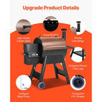 Wood Pellet Grill and Smoker, 8 in 1 BBQ Grills for Outdoor Cooking, 575 Sq.In. Cook Area Electric Smokers,Control Black