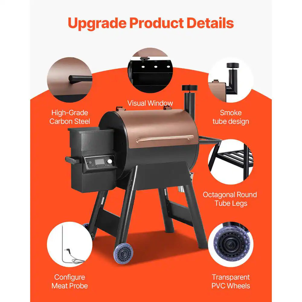Wood Pellet Grill and Smoker, 8 in 1 BBQ Grills for Outdoor Cooking, 575 Sq.In. Cook Area Electric Smokers,Control Black