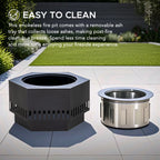 Sunjoy 28 in Smokeless Fire Pit with Removable Ash Pan, Outdoor Portable Wood Burning Fireplace with PVC Cover and Fire Poker ,Ideal for Camping, Bonfire, and Backyard, Black