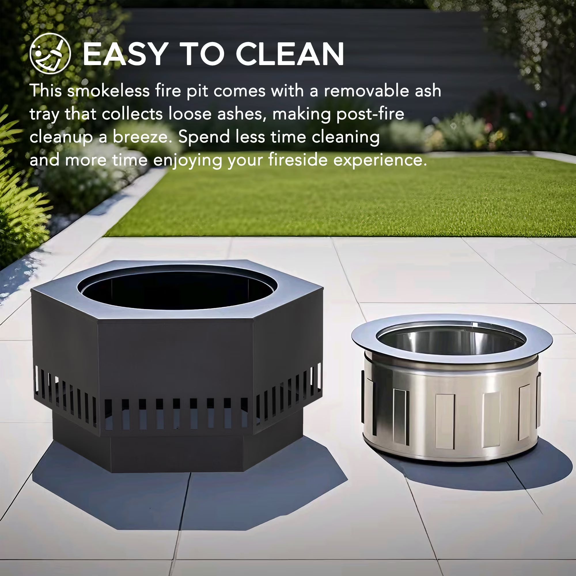 Sunjoy 28 in Smokeless Fire Pit with Removable Ash Pan, Outdoor Portable Wood Burning Fireplace with PVC Cover and Fire Poker ,Ideal for Camping, Bonfire, and Backyard, Black