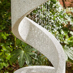 Outdoor Water Fountain with LED Light, Modren Curved Waterfall Fountain with Stone Planter, Faux Terrazzo Spiral Shaped Outdoor Fountains Water Feature for Garden Patio Deck Porch, 40.25â€H