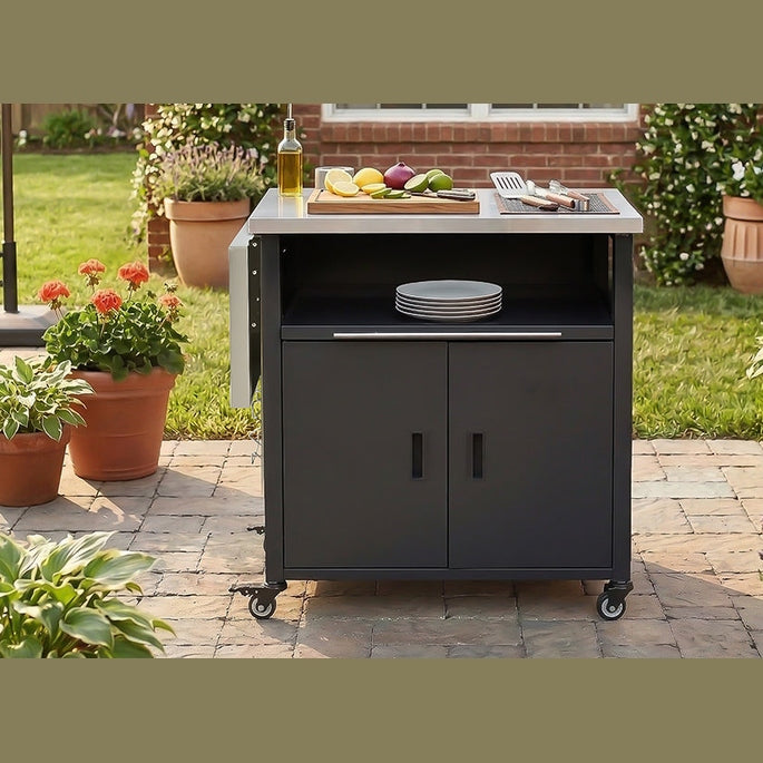 Foldable Outdoor Prep Station BBQ Cart Patio Dining Cart