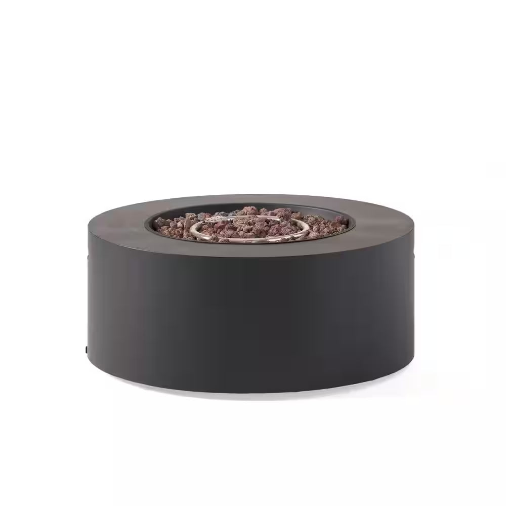 32 In. W X 13.5 In. H Iron Propane Gas Burning round Outdoor Patio Fire Pit in Dark Grey