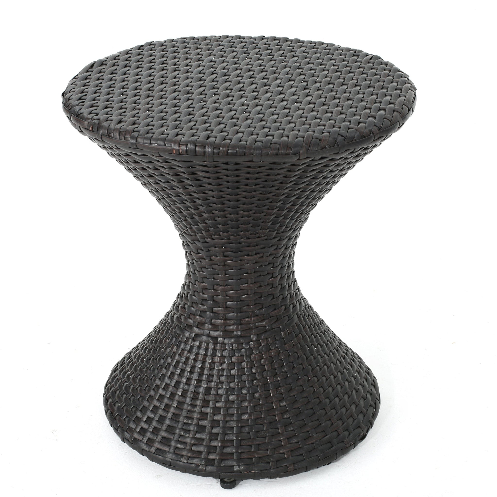 Outdoor 16-Inch Multi-Brown Wicker Hourglass Side Table