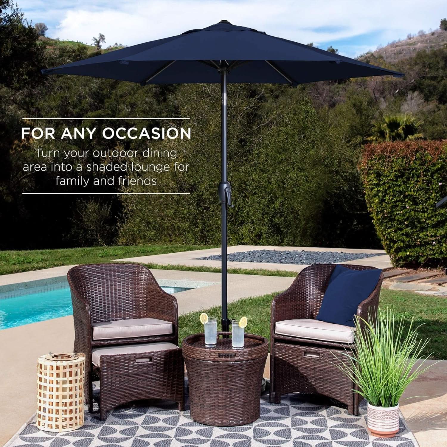 7.5ft Navy Patio Umbrella Tilt Crank Steel Pole Outdoor