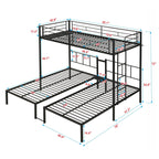 Twin Over Twin Over Twin Triple Bunk Bed With Safety Rails And Storage Shelf - Black