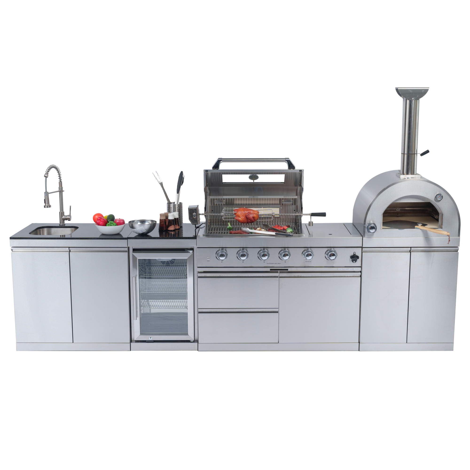 125" 10,8000 BTU 4-Burner Outdoor Kitchen Island Grill with Pizza Oven