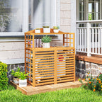 Outsunny Wood Air Conditioner Fence, Outdoor Privacy Screen Potting Table