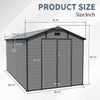 8x14 FT Plastic Outdoor Storage Shed - Lockable Resin Tool Shed with 2 Window & 3 Air vents
