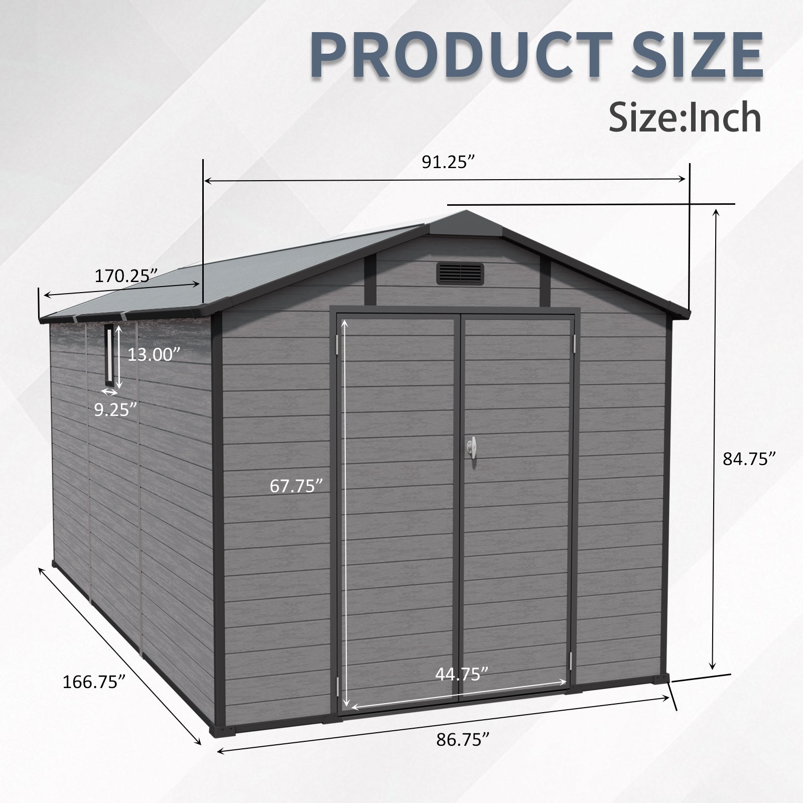 8x14 FT Plastic Outdoor Storage Shed - Lockable Resin Tool Shed with 2 Window & 3 Air vents