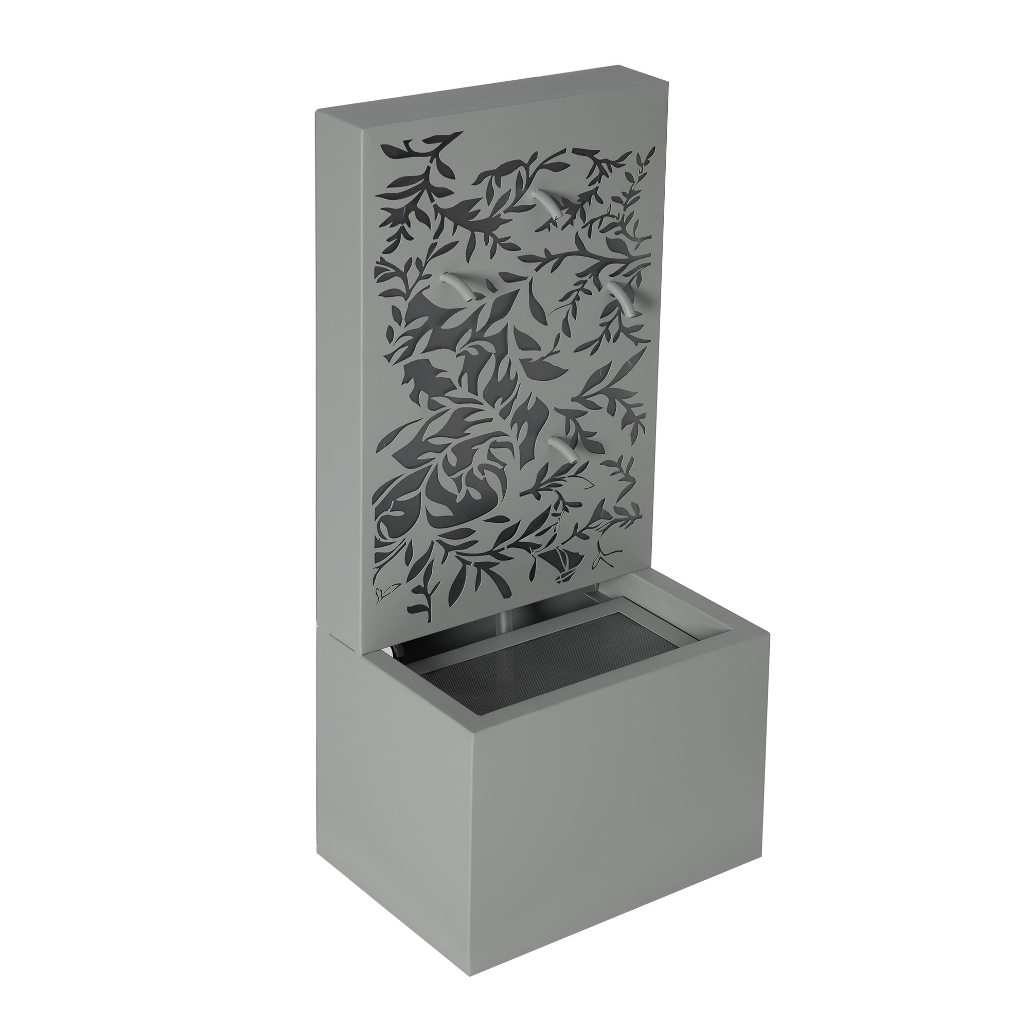 30.71' Light Gray Metal Leaf Cutout Outdoor Water Wall Fountain with LED Lights