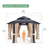 13 X 15 FT  Double-Tier Hexagonal Metal Hardtop Patio Gazebo with Curtains