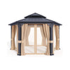 13 X 15 FT  Double-Tier Hexagonal Metal Hardtop Patio Gazebo with Curtains