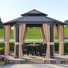 13 X 15 FT  Double-Tier Hexagonal Metal Hardtop Patio Gazebo with Curtains