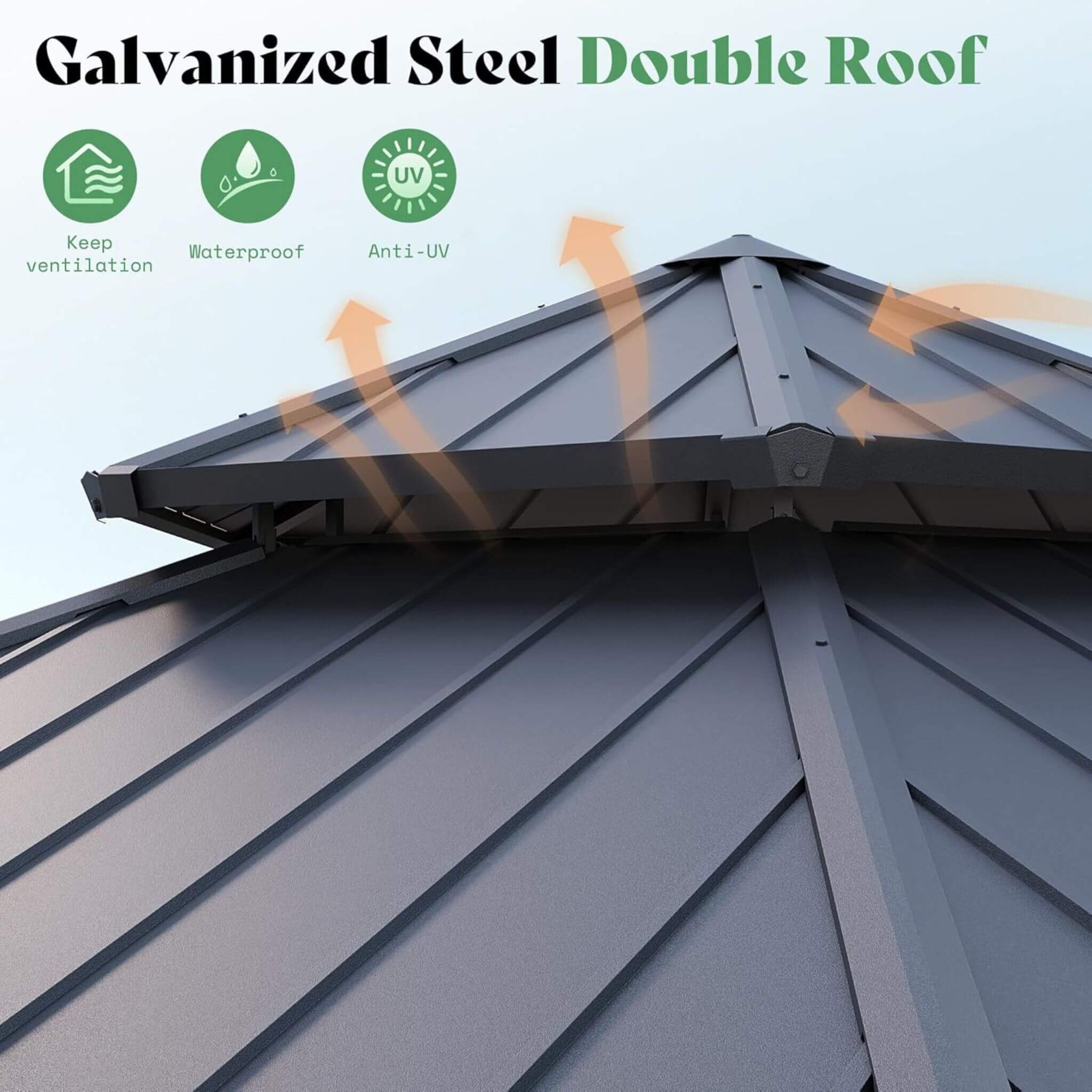 13 X 15 FT  Double-Tier Hexagonal Metal Hardtop Patio Gazebo with Curtains