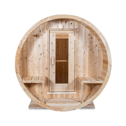 4-Person Canadian Timber Serenity Barrel Sauna With Solid Wood Benches [CTC2245W]