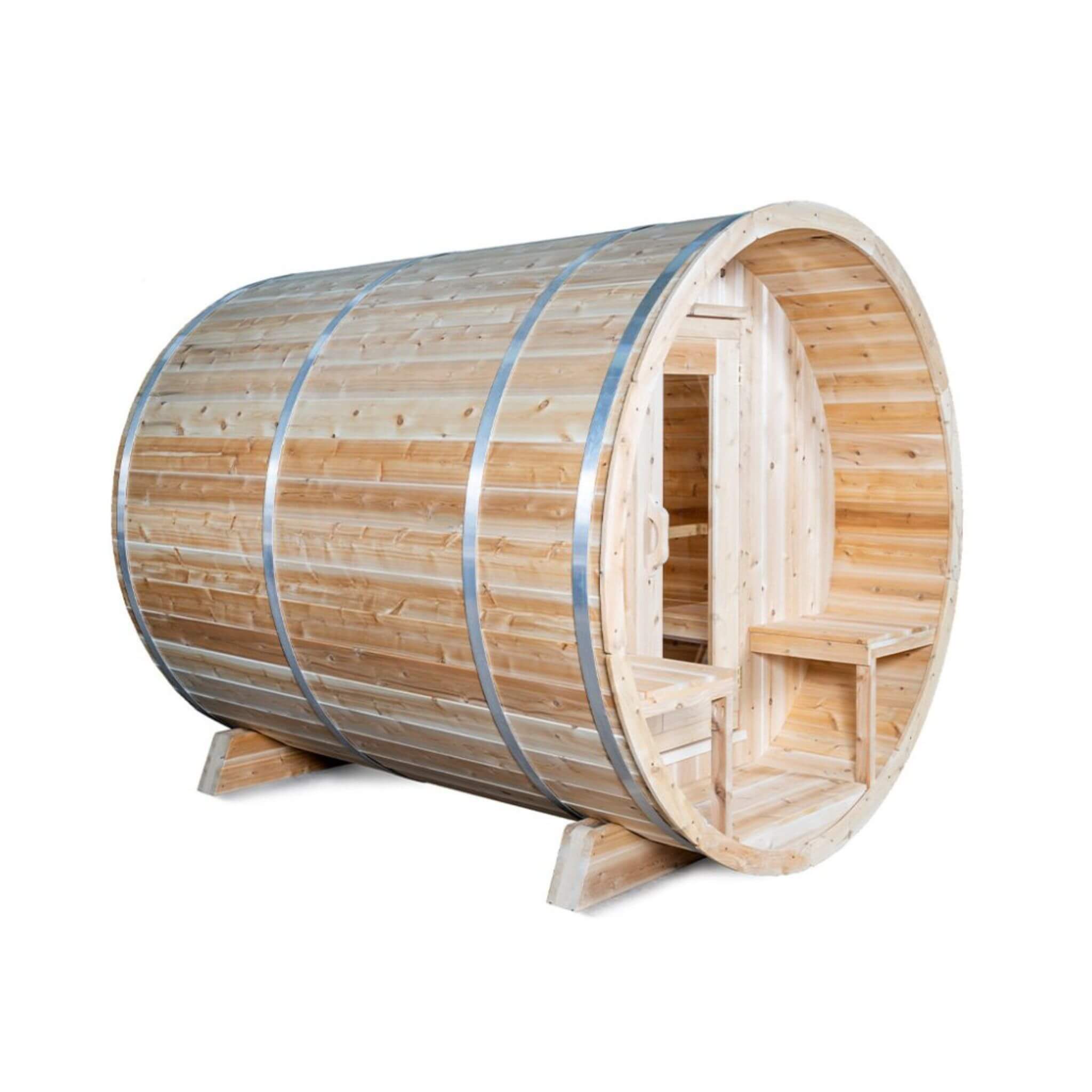 4-Person Canadian Timber Serenity Barrel Sauna With Solid Wood Benches [CTC2245W]