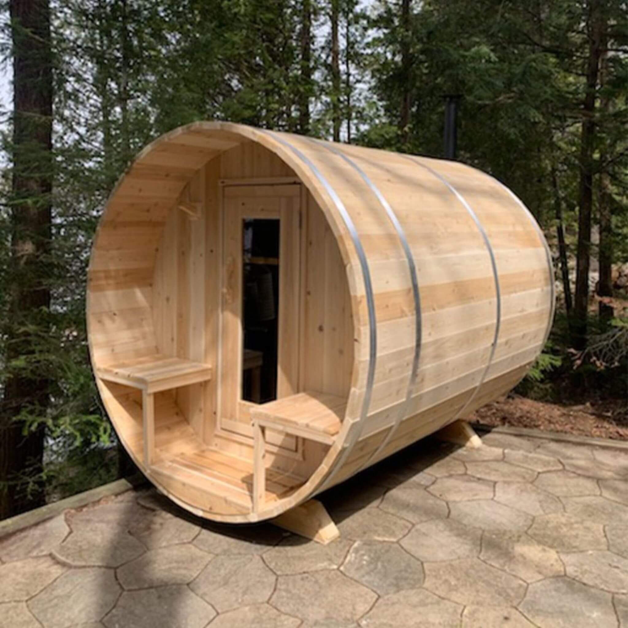 4-Person Canadian Timber Serenity Barrel Sauna With Solid Wood Benches [CTC2245W]
