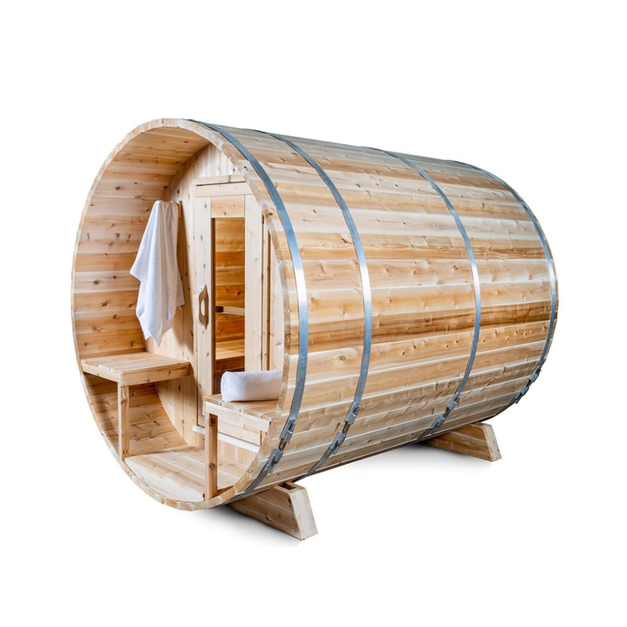 4-Person Canadian Timber Serenity Barrel Sauna With Solid Wood Benches [CTC2245W]