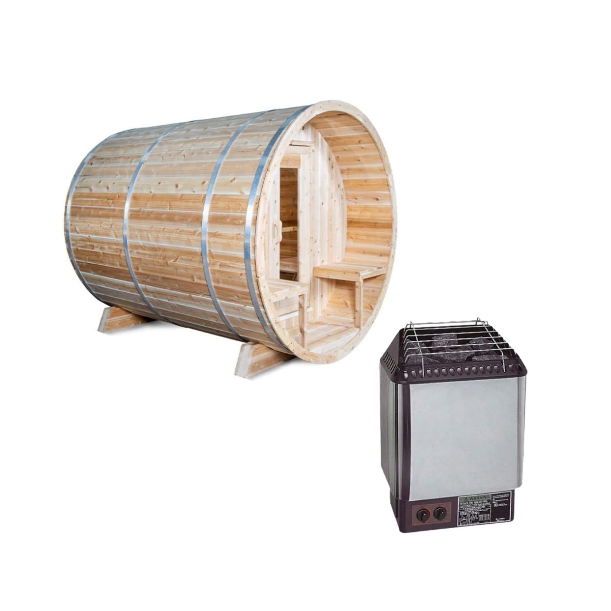 4-Person Canadian Timber Serenity Barrel Sauna With Solid Wood Benches [CTC2245W]