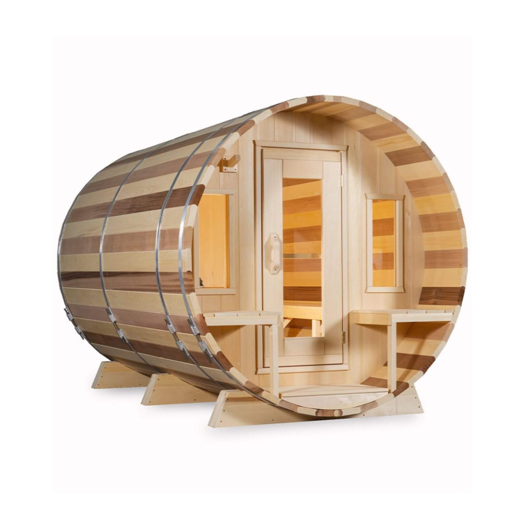 6-Person Canadian Timber Tranquility Barrel Sauna With Front Porch [CTC2345W]