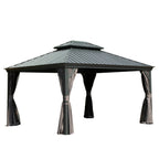 10' x 12' Hardtop Gazebo Outdoor Metal Gazebo with Galvanized Steel Double Roof Canopy, Aluminum Frame, Curtains and