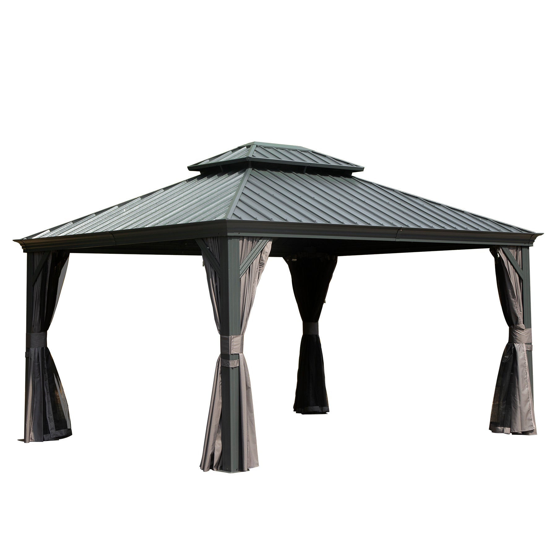 10' x 12' Hardtop Gazebo Outdoor Metal Gazebo with Galvanized Steel Double Roof Canopy, Aluminum Frame, Curtains and