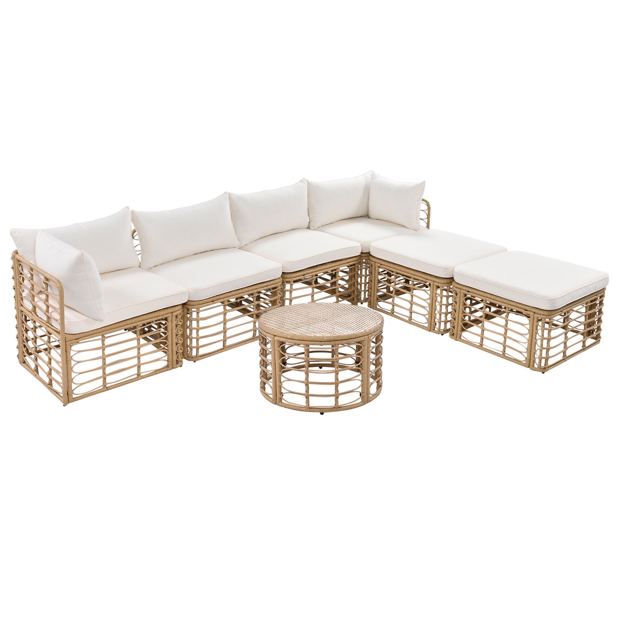 7 Pieces Outdoor Patio Furniture, All-Weather Rattan Sectional Sofa Set with table