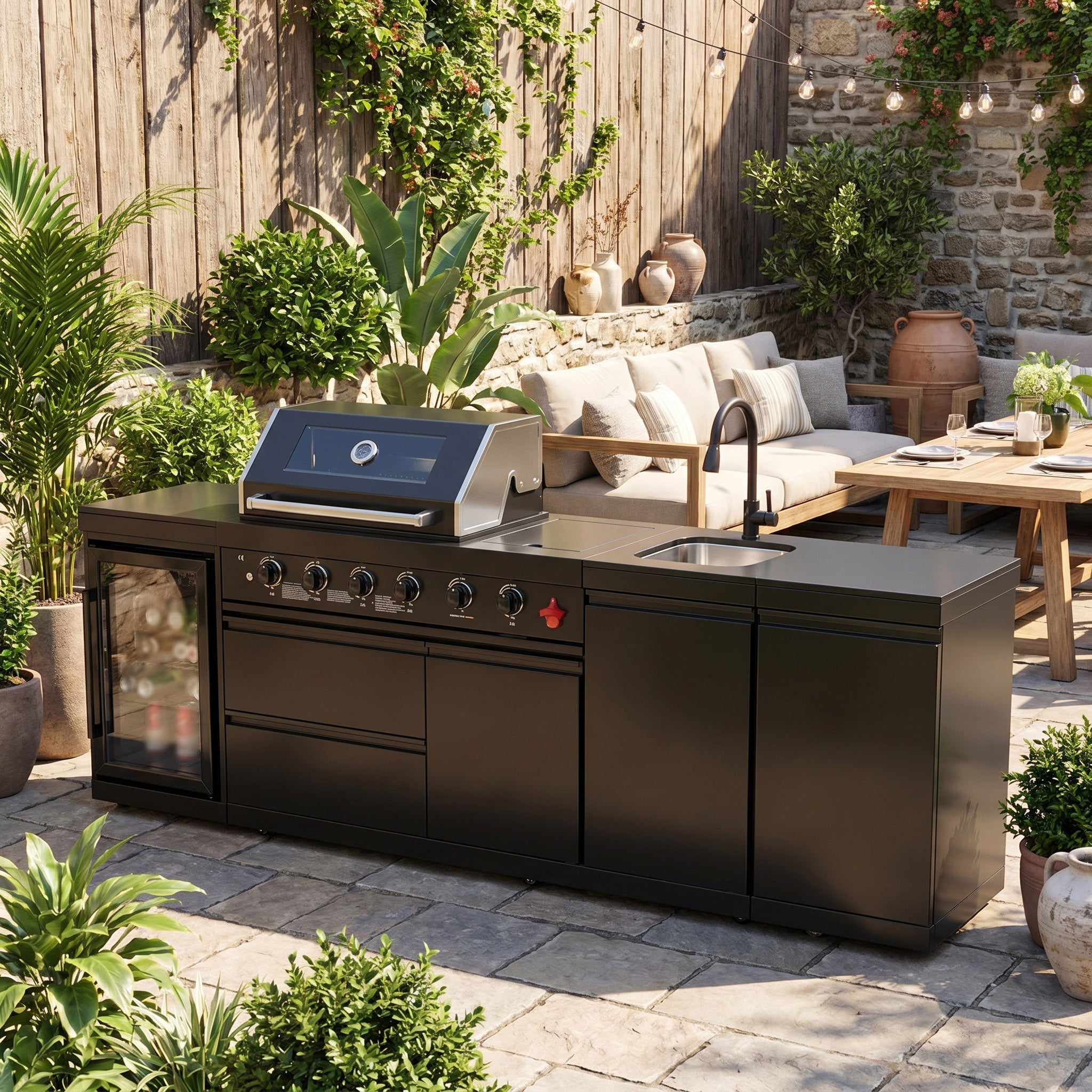 4-Burner Deluxe Stainless Steel Propane Gas Outdoor Kitchen Barbecue Island Grill
